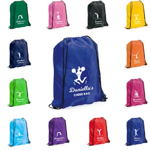 Sac de pom-pom girl personnalisé, sac de danse pour enfants, kit de sport unisexe Cheer, sac à dos nommé enfant avec cordon de serrage en nylon - 19 poses au choix