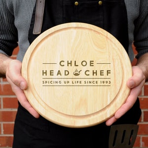 Fathers Day Gifts, Personalised 'Head Chef' Wooden Cutting Chopping Board, Birthday Gifts For Him, Gift for Boyfriend, Dad Round Board