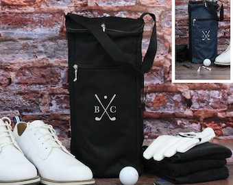 Golf Shoe Bag, Black / Blue Personalised Golf Accessories Bag with Initials, Golfer, Golfing Gift, Golf Lover, Valentines Gift for Boyfriend