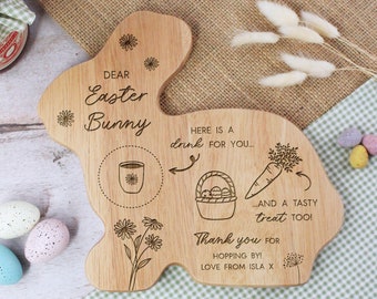 Personalised Easter Bunny Treat Plate, Wooden Rabbit Shaped Board, Dear Easter Bunny Please Stop Here, Treat for Kids, Kids Easter Gift