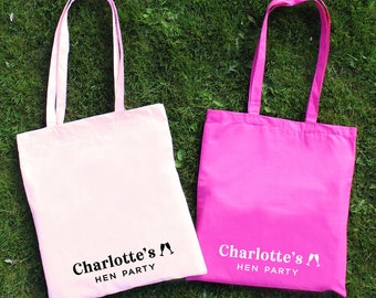 Hen Party Bag, Personalised with Brides Name, Bridal Shower, Hen Do Abroad, Wedding Favour Pink Gift Bags, Team Bride, Hen Night Cotton Bag