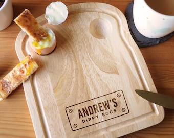 Personalised Dippy Eggs Board, Toast Shaped Egg Cup, Alternative Easter Egg Gift, Father's Day Breakfast Egg & Soldiers Serving Board