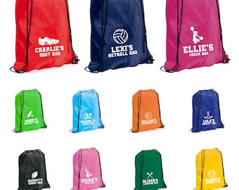 Sac de club après l'école personnalisé, sac d'icône de passe-temps de sport pour enfants, kit de gymnastique unisexe, sac à dos à cordon en nylon pour enfant nommé, football, rugby