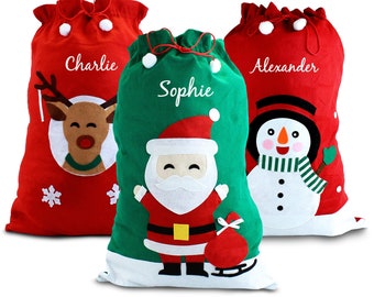 Personalised Large Santa Sack, Felt Christmas Stocking, Father Christmas, Reindeer, Snowman Xmas Toy Gift Bag with Custom Name, 59 x 89 cm