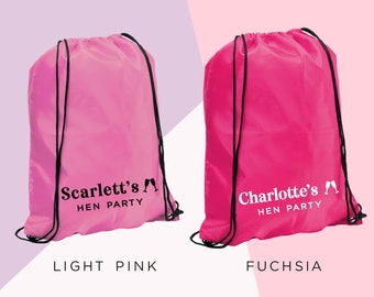 Hen Party Bag, Personalised with Brides Name, Bridal Shower, Hen Do Abroad, Wedding Favour Pink Drawstring Gift Bags, Team Bride, Hen Night