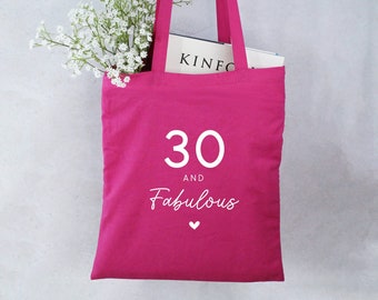 Bolsa de mano rosa, bolso de hombro de algodón para el 30.° cumpleaños, regalo de 30.° cumpleaños para ella, hermana, hija, amiga, sobrina o novia