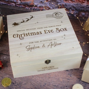 Magische personalisierte Weihnachtsabend-Box, Luxus-Weihnachtsgeschenk, spezielle Lieferung Heiligabend-Kiste, Nacht vor Weihnachten, Nordpol