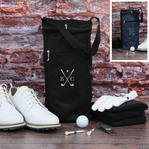 Sac à chaussures de golf, sac d'accessoires de golf personnalisé noir/bleu avec initiales, golfeur, cadeau de golf, amateur de golf, cadeau de fête des pères pour papa