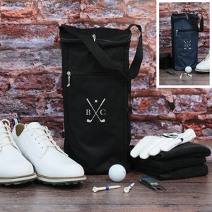 Golf Shoe Bag, Black / Blue Personalised Golf Accessories Bag with Initials, Golfer, Golfing Gift, Golf Lover, Valentines Gift for Boyfriend