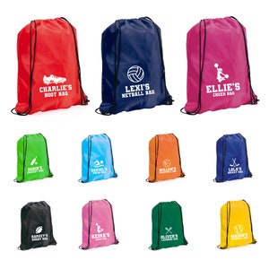 Sac club parascolaire personnalisé, sac sport hobby pour enfants, kit de sport unisexe, sac à dos enfant prénommé avec cordon de serrage en nylon, football, rugby