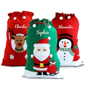Personalised Large Santa Sack, Felt Christmas Stocking, Father Christmas, Reindeer, Snowman Xmas Toy Gift Bag with Custom Name, 59 x 89 cm