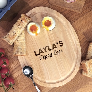 Personalised Egg & Soldiers Board | Wooden Egg Cup Engraved Dippy Egg and Toast Board With Name | Easter Breakfast Gift for Children, Adults