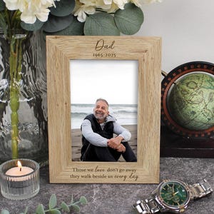 Dad Memorial Photo Frame, In Loving Memory Wooden Picture Frame, Engraved Personalised Remembrance Keepsake, Loved One Sympathy Gift, 4&quot;x6&quot;