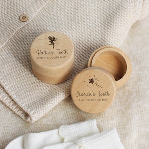 Caja de hada de los dientes personalizada, recuerdo del primer diente, abalorio de madera, regalo para bebé recién nacido, caja de madera para dientes, regalo de bautizo, caja para dientes de leche