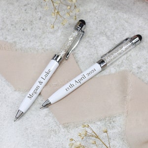 Personalised Custom Engraved Blue Ink White & Silver Wedding Signing Ballpoint Pen | Premium Signature Marriage Pen, Presentation Box Option
