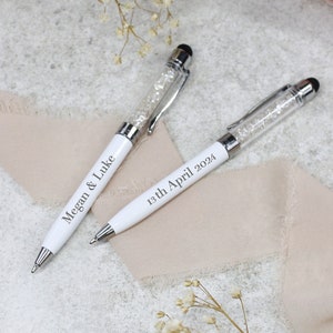 Personalised Custom Engraved Blue Ink White & Silver Wedding Signing Ballpoint Pen | Premium Signature Marriage Pen, Presentation Box Option