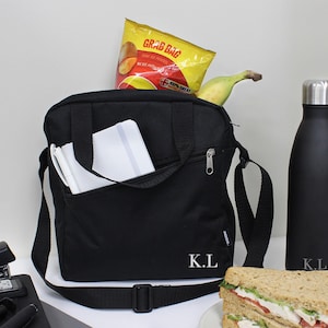 Black Adults Lunch Bag and Bottle, Insulated Cooler Bag Personalised Initials Work Office Sandwich Drink Bag Water Bottle & Bag Staff Gift