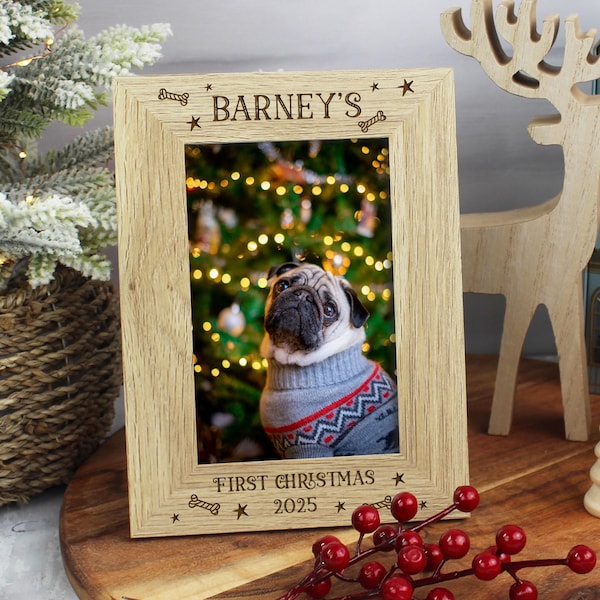 Personalised First Christmas Photo Frame | Dog First Christmas Frame | Pet 1st Xmas Wooden Photo Frame | New Puppy First Christmas Keepsake