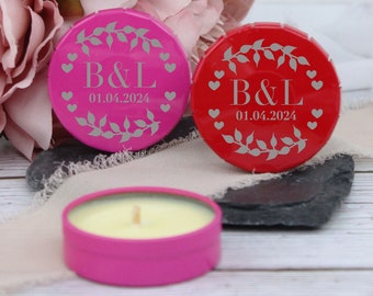 Personalised Vanilla Scented Candles Wedding Favour Tea Lights, Floral Wedding Favour Candles for Guests Bulk Wedding Candles Pink and Red