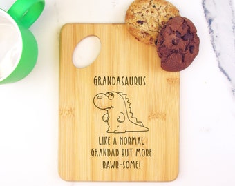 Grandasaurus Board, Wooden Chopping Cutting Board, Engraved Wood, Fathers Day Gift, Cute Gift for Grandad, Letterbox Gifts