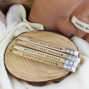 Personalised Baby Shower Favours, Baby Shower Pencils, Laser Engraved Miniature Pencil, Wooden Pencils with Eraser, Bulk Pencil Favours