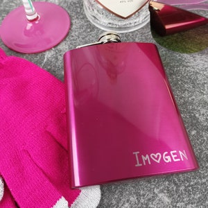 Personalised Custom Engraved Stainless Steel (7oz) Hip Flask - Hip Flask for Her - Wedding, Bridesmaid, Birthday, Mother&#39;s Day Gift