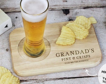 Grandad’s Pint & Crisps Board, Personalised Tea and Biscuits Board, Grandad Father's Day Gift, Birthday Gift for Grandad, Grandpa Snack Tray