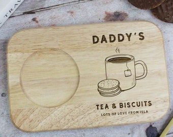 Personalised Dad’s Tea & Biscuit Board, Engraved Wooden Treat Tray, Tea Gifts for Dad, Father's Day Gift for Daddy, Grandad, Birthday Gifts