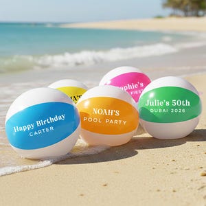 Personalised Beach Ball Pool Party | Custom Name Inflatable Beach Ball | Birthday Hen Party Holiday Accessory | BULK Summer Party Favours