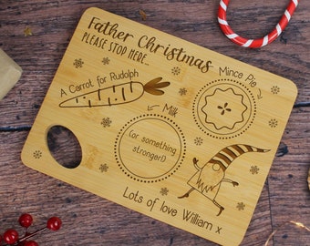 Christmas Eve Santa Plate, Personalised Father Christmas Please Stop Here Small Board, Mince Pie or Cookie | Carrot and Milk for Rudolph