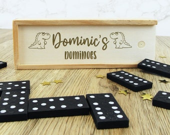 Personalised Wooden Dominoes Tile Game with Eco Friendly Box, Christmas Eve Box / Stocking Filler for Kids, Children, Family Party Games