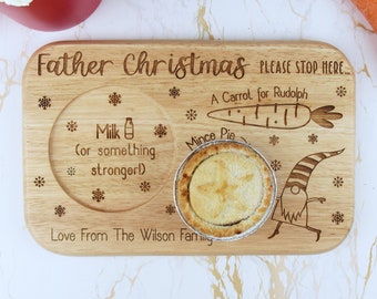 Personalised Tea & Biscuit Board, Christmas Eve Plate, Father Christmas Stop Here, Mince Pie or Cookie for Santa, Carrot or Milk for Rudolph