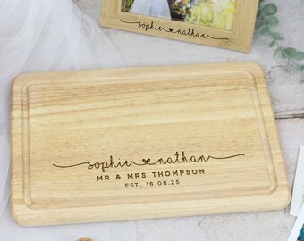 Wedding Gift with Couples Names, Mr & Mrs and Married Name Cutting Board Kitchen Display, Custom Wedding Gift, Bride and Groom Wedding Day