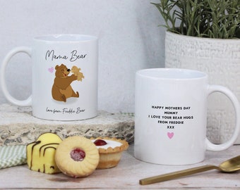 Mama Bear Mug, 350ml Mother Bear Coffee Mug From Kids, Mother's Day Mum Mug with Coaster Option, Mummy I Love You Gift, Momma Bear & Cub