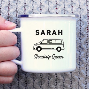 Personalised T5 Campervan Mug, 13oz Enamel Camp Coffee Mug, Custom Camping Mug For Couples, Vanlife Gift, VW Accessories, Camper Van Couple