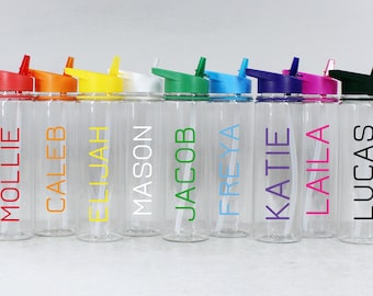 Bouteille d'eau de paille à rabat personnalisée pour enfants, 725 ml en plastique, bouteille de boissons pour sportifs de Noël, poignée de transport pour filles et garçons, cadeau de fête