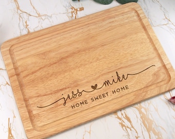 Personalised Names Engraved Wooden Chopping Board for Couples, 5th Wedding Anniversary, Engagement, Christmas, Housewarming, Cheese Board