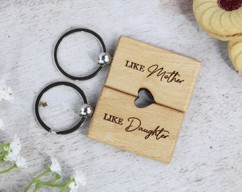 Mum & Daughter Gift, Wooden Set of 2 Keyrings, Like Mother Like Daughter, Mummy Birthday Gift, Mothers Day Gift, Gift from Daughter