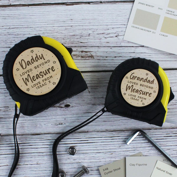Personalised 3M  5M 7.5M Tape Measure, Practical Fathers Day Gift for Dad 'Loved Beyond Measure' DIY Daddy, Grandad, Taid Tool Present