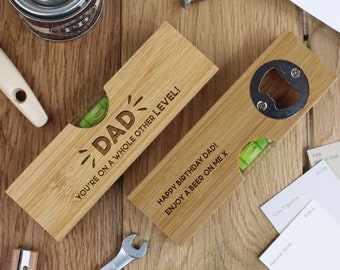 2 in 1 Personalised Wooden Bottle Opener for Dad You're On A Whole Other Level Spirit Level Multi Tool DIY Multitool Christmas Gifts for Him