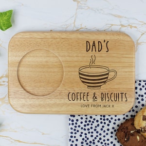 Personalised Dad's Coffee & Biscuits Board with Coffee Mug Option, Wood Treat Board, Father's Day, Birthday Gifts for Daddy, Grandad