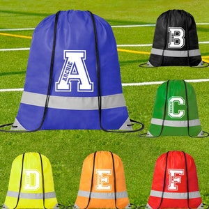 Nom personnalisé haute visibilité et sac à cordon initial / Sac d’école monogrammé réfléchissant pour enfants Hobby PE Bag Swimming Club