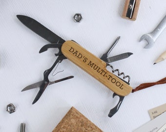 Personalised Wooden Multitool Grandad Fathers Day Gift Daddy DIY Essentials Birthday Gifts 9 Features Engraved Multi Tool with Any Text