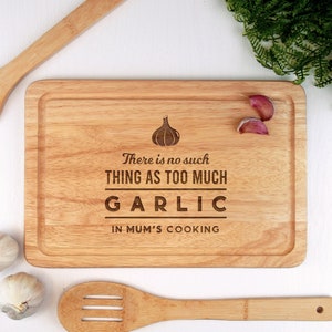 Tabla de cortar personalizada para amantes del ajo, regalo divertido para San Valentín, no hay tal cosa como demasiado ajo, regalos de cocina para él y ella, tabla de cortar