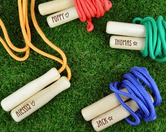 Personalised Wood & Coloured Children's Skipping Rope with Any Name, Kids Birthday, Easter Gift, Childs Name on a Jumping Rope