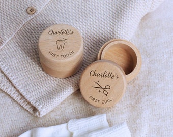 Personalised First Tooth and Curl Set, Baby’s First Gift, New Baby, Christening Gift, Baby Shower, Wooden Engraved Trinket Box, Baby Haircut