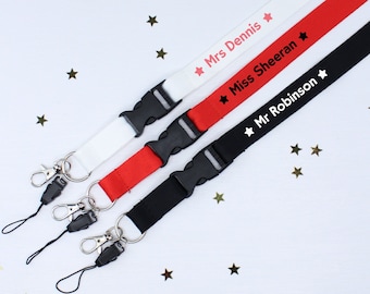 Personalised Teacher Lanyard with Safety Breakaway Clip - ID Pass, Name Badge, Neck Strap Tag Holder, Sanitiser - Office, Work, School Gift