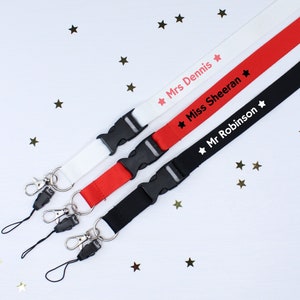 Personalised Teacher Lanyard with Safety Breakaway Clip - ID Pass, Name Badge, Neck Strap Tag Holder, Sanitiser - Office, Work, School Gift
