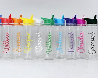 Bouteille d'eau de paille personnalisée pour enfants, 725 ml en plastique, cadeau de Noël, bouteille de boissons pour sportifs, poignée de transport pour filles et garçons, cadeau de fête