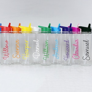 Personalised Children's Flip Straw Water Bottle 725ml Plastic Christmas Gift Sports Drinks Bottle Carry Handle for Girls Boys Party Favour